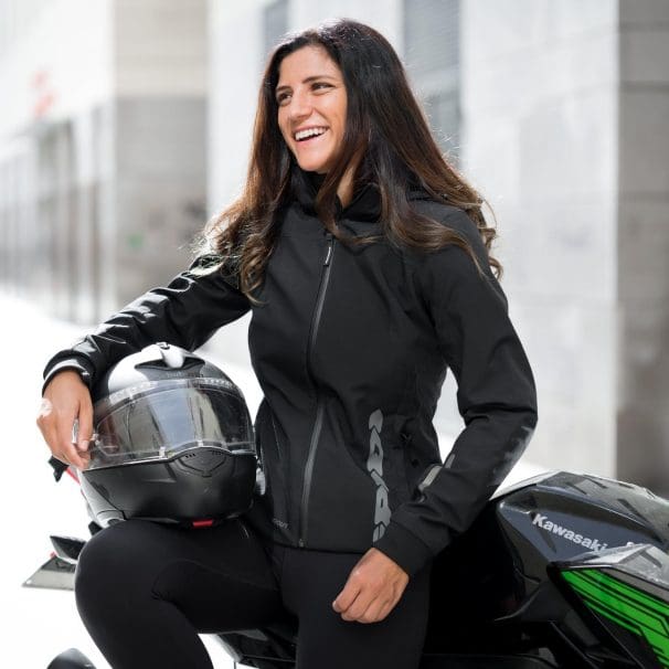 Rider wearing Spidi H20 Hoodie Women’s Jacket