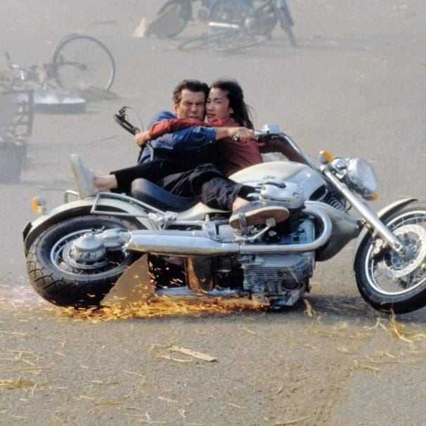 A still from James Bond Tomorrow Never Dies featuring a A BMW R 1200 C motorcycle
