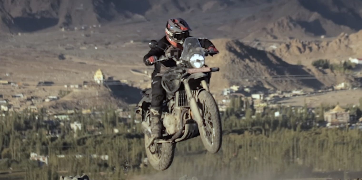 A view of Royal Enfield's Himalayan 450. Media provided by Royal Enfield's coverage in their "Final Test" of the thing (Youtube).