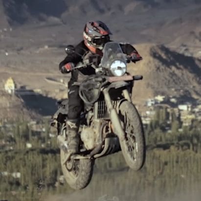 A view of Royal Enfield's Himalayan 450. Media provided by Royal Enfield's coverage in their "Final Test" of the thing (Youtube).