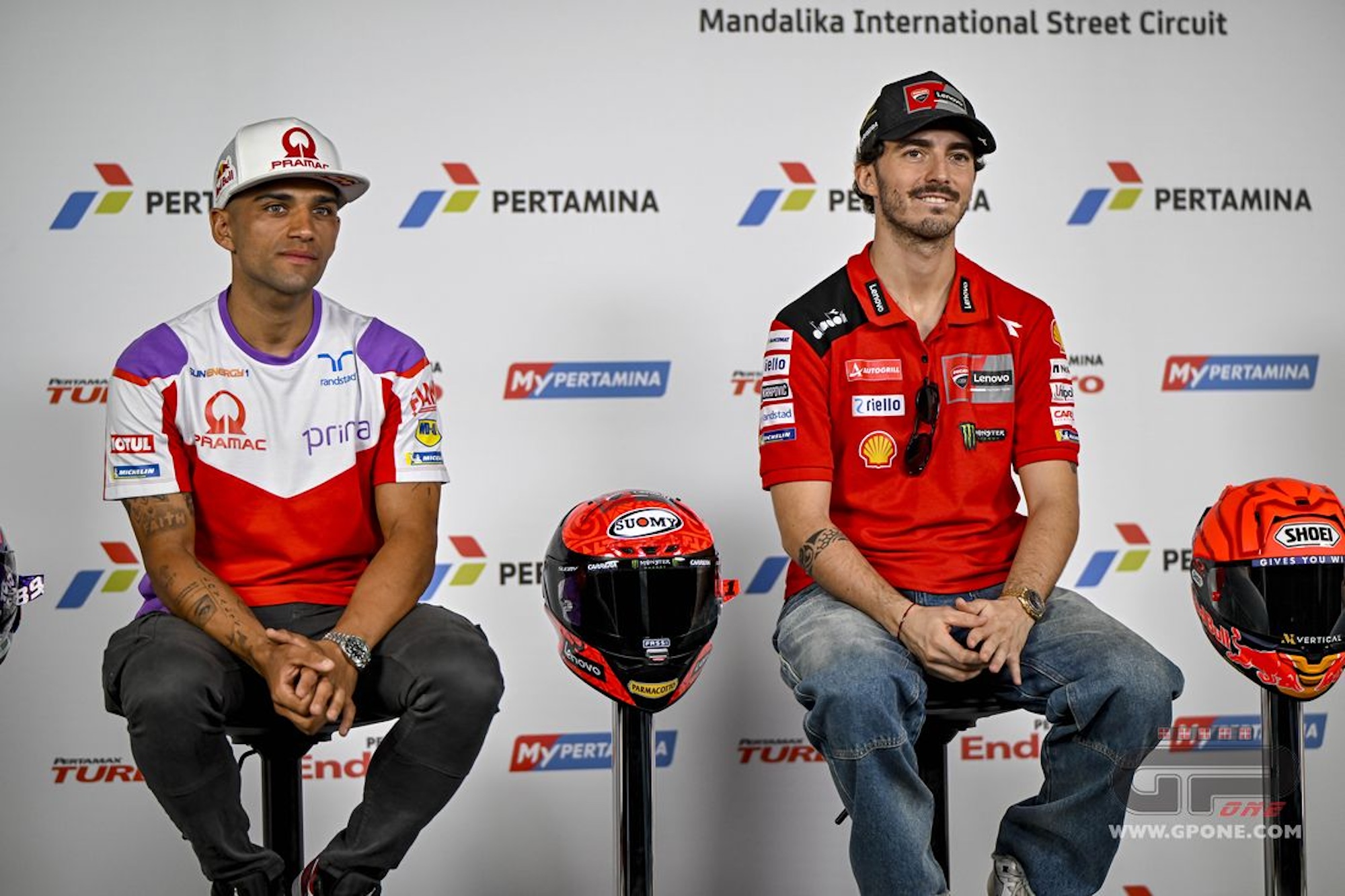 Ducati Lenovo’s Francesco "Pecco" Bagnaia and Prima Pramac Racing’s Jorge Martín Almoguera. Media provided by GPOne.