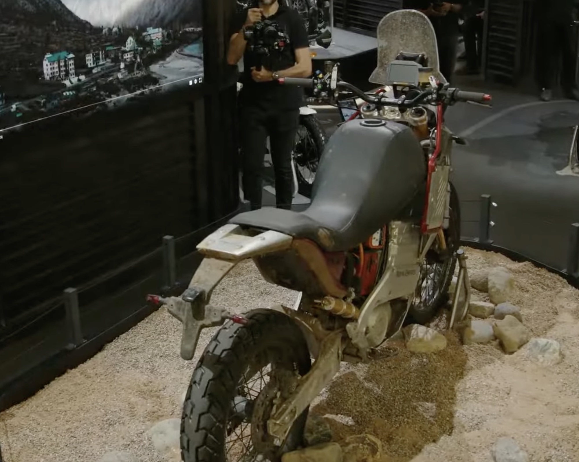 A view of Royal Enfield's new electric Himalayan test bed. Media provided by Royal Enfield (Youtube).
