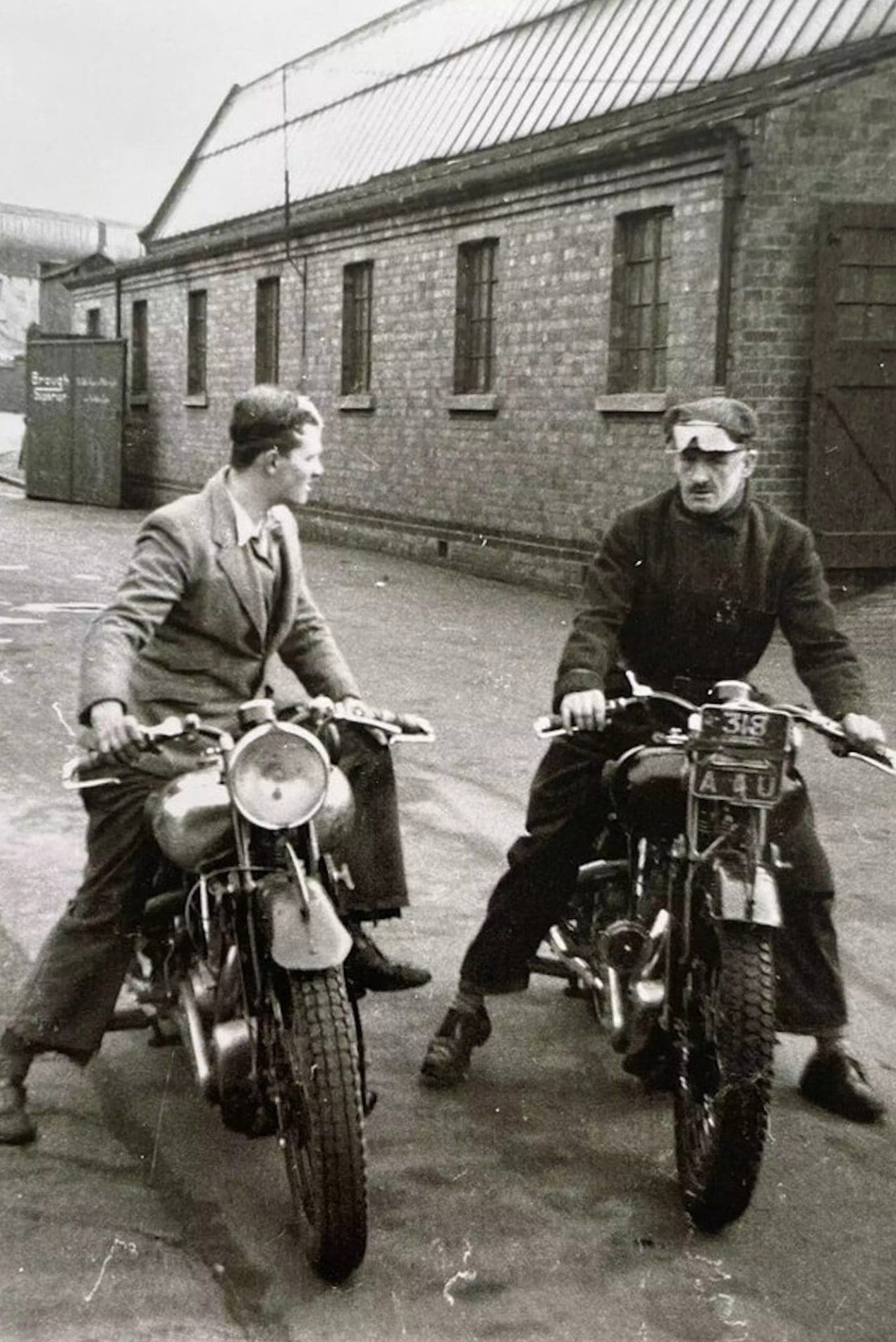 A view of two gentlemen testing out a pair of SS100 bikes near the Brough Superior plant. Media provided by Car & Classic.