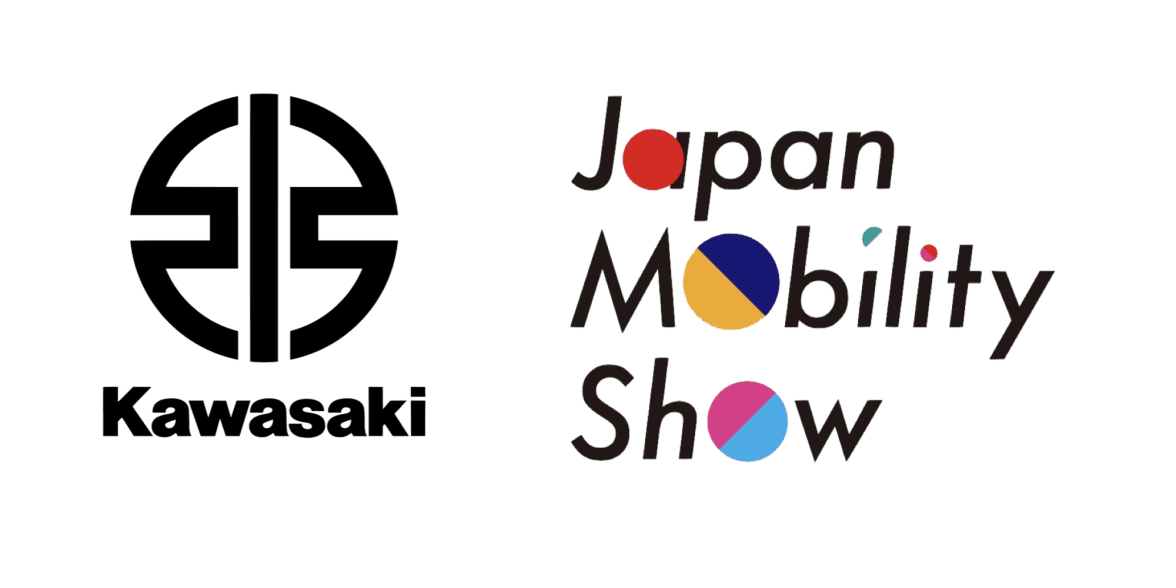 A view of the Japan Mobility Show next to Kawasaki's logo. Media provided by both JMS and Kawasaki.