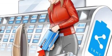 A woman using SBMC's swappable battery system.