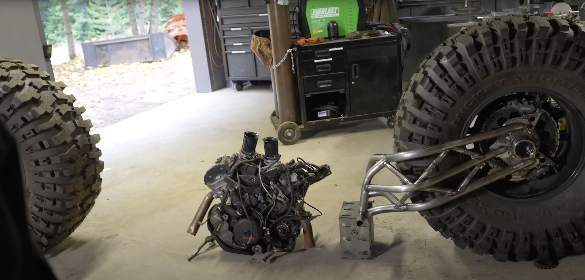 The Grind Hard Plumbing Company getting to work on a custom projecct they've lovingly coined "Monster Chopper" - fitting, considering the 46" rolling duties. Media provided by Youtube.