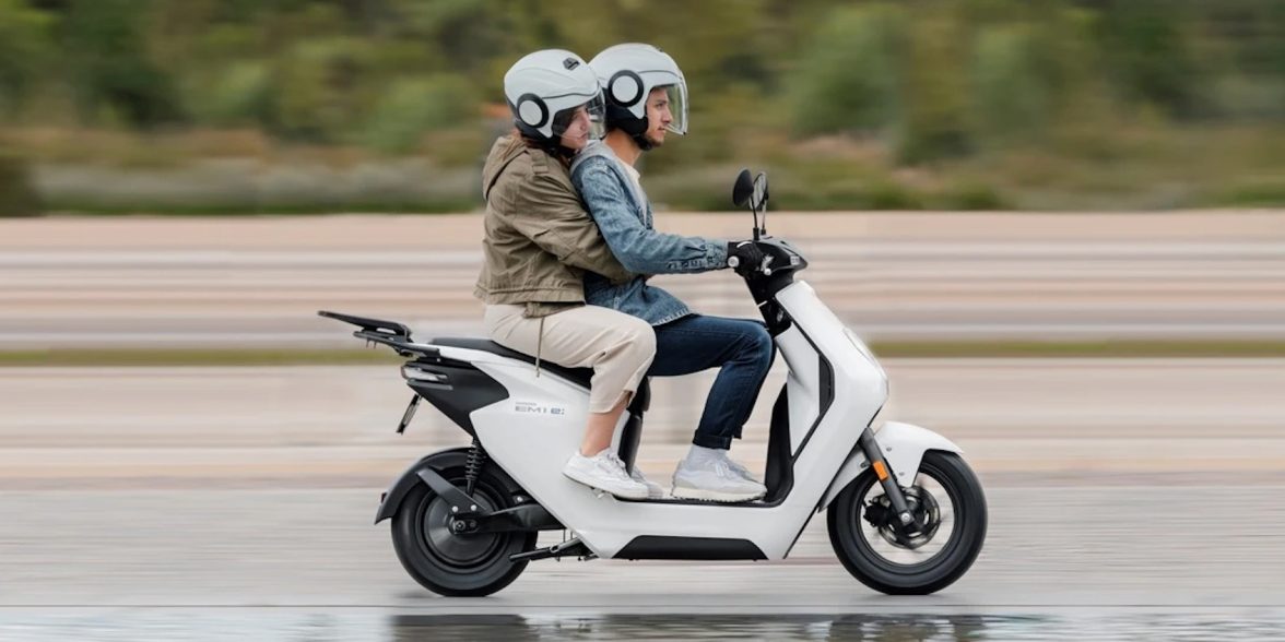 A view of the EM 1, Honda's first electric "motorcycle" featuring the brand's swappable battery system. Media provided by Honda.