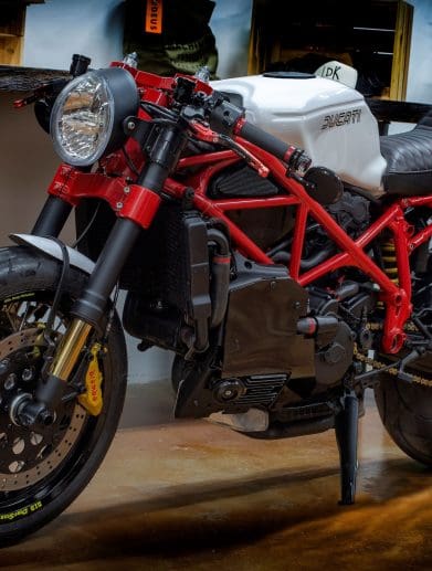 A view of a new custom build Lord Drake Kustoms performed on a 2003 Ducati 999. Media provided by Ducati.