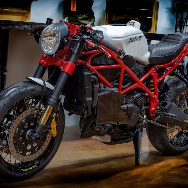 A view of a new custom build Lord Drake Kustoms performed on a 2003 Ducati 999. Media provided by Ducati.