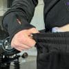 Stretchy waistband on the black ARCANE Armored Cargo Joggers