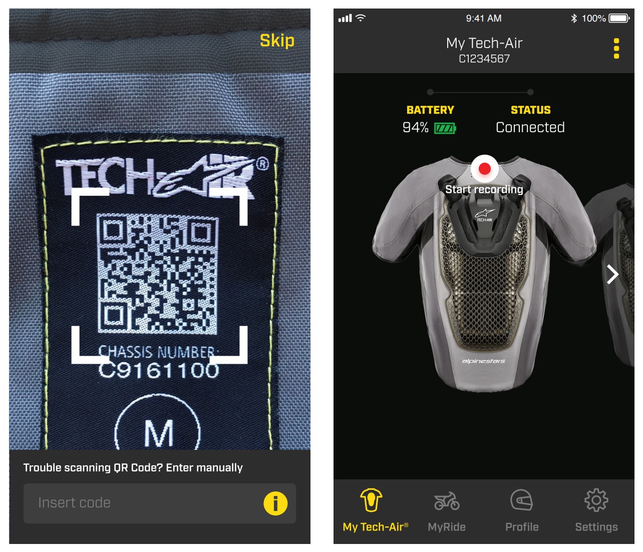 QR code on the interior of the vest for app pairing