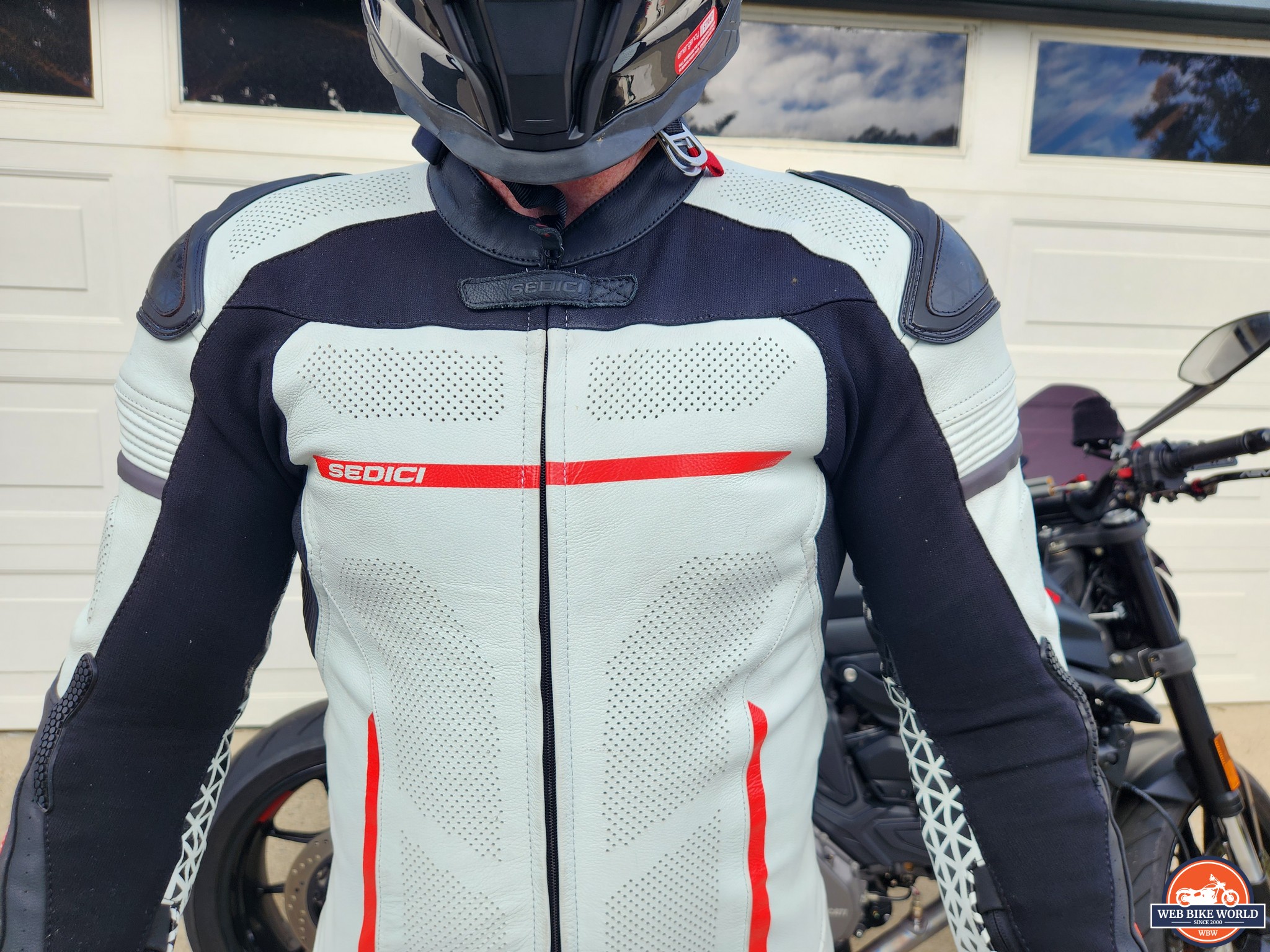 Front view of the race suit and perforations