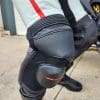 Closeup of the knee protector and stretch panels