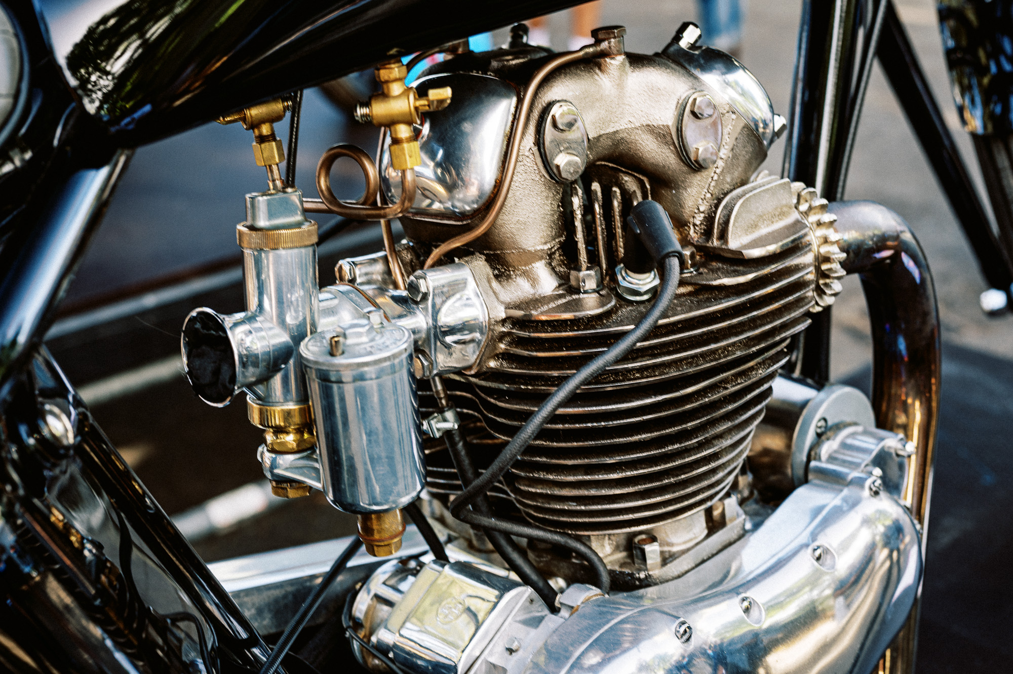 A Norton Dominator Custom on display at Sydney's 2023 Throttle Roll motorcycles show.