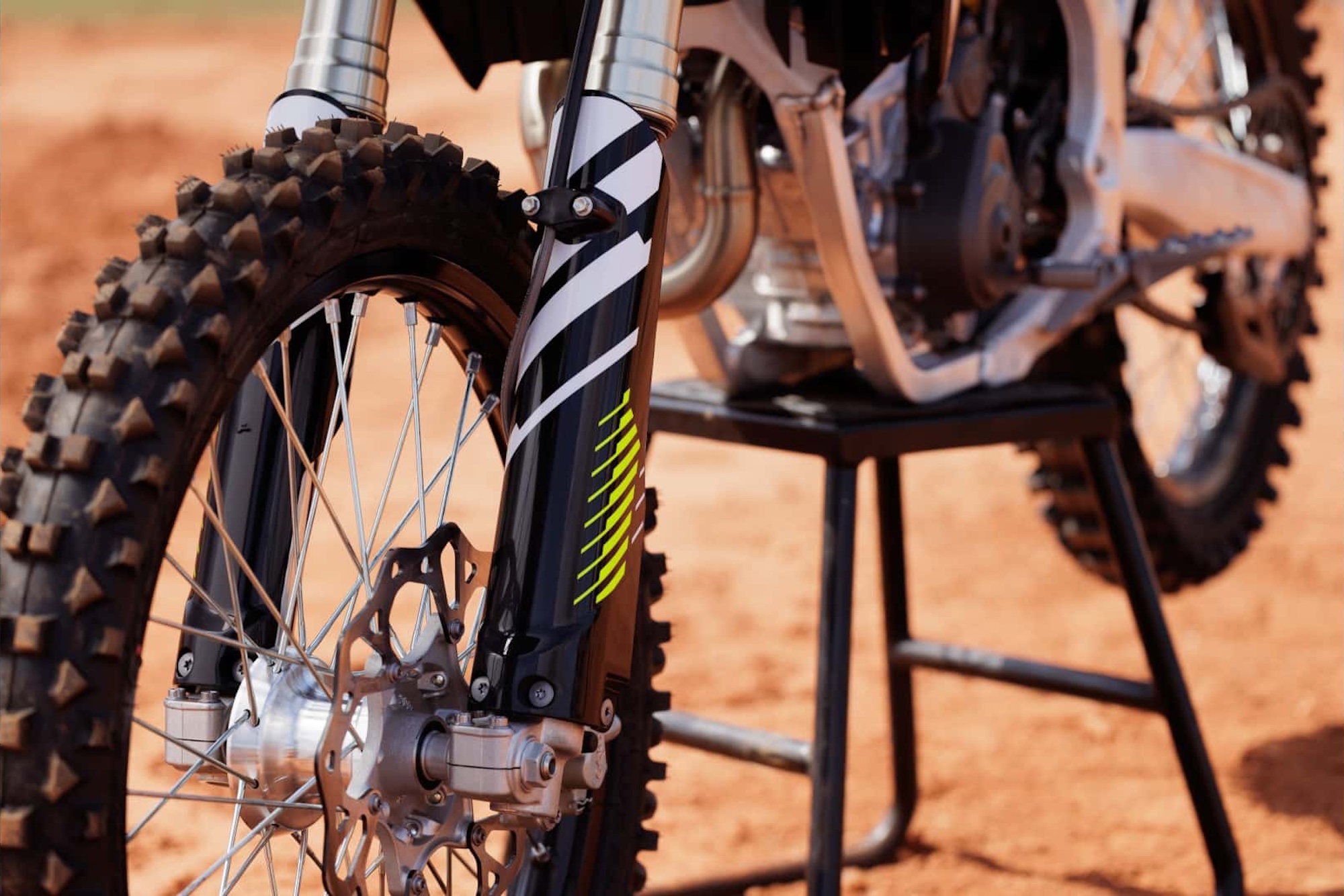 front quarter view of a motocross wheel.