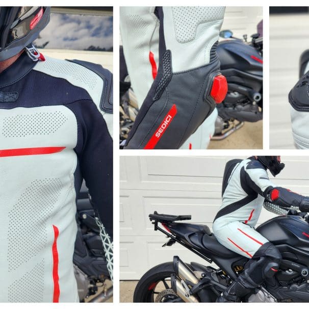 Collage of the Sedici Corsa 1 piece race suit