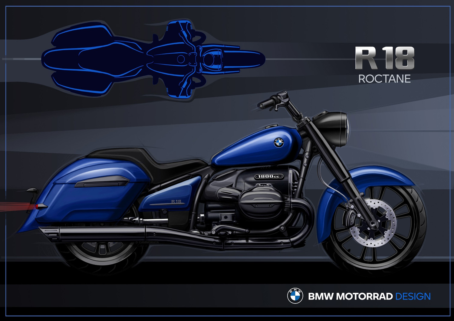 The 2023 BMW R18 Roctane Bagger concept sketches