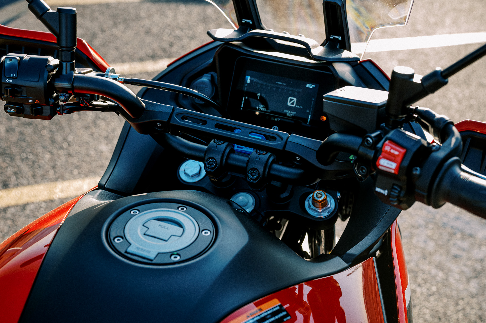 a detail shot of the 2023 Yamaha Tracer 7 Motorcycle