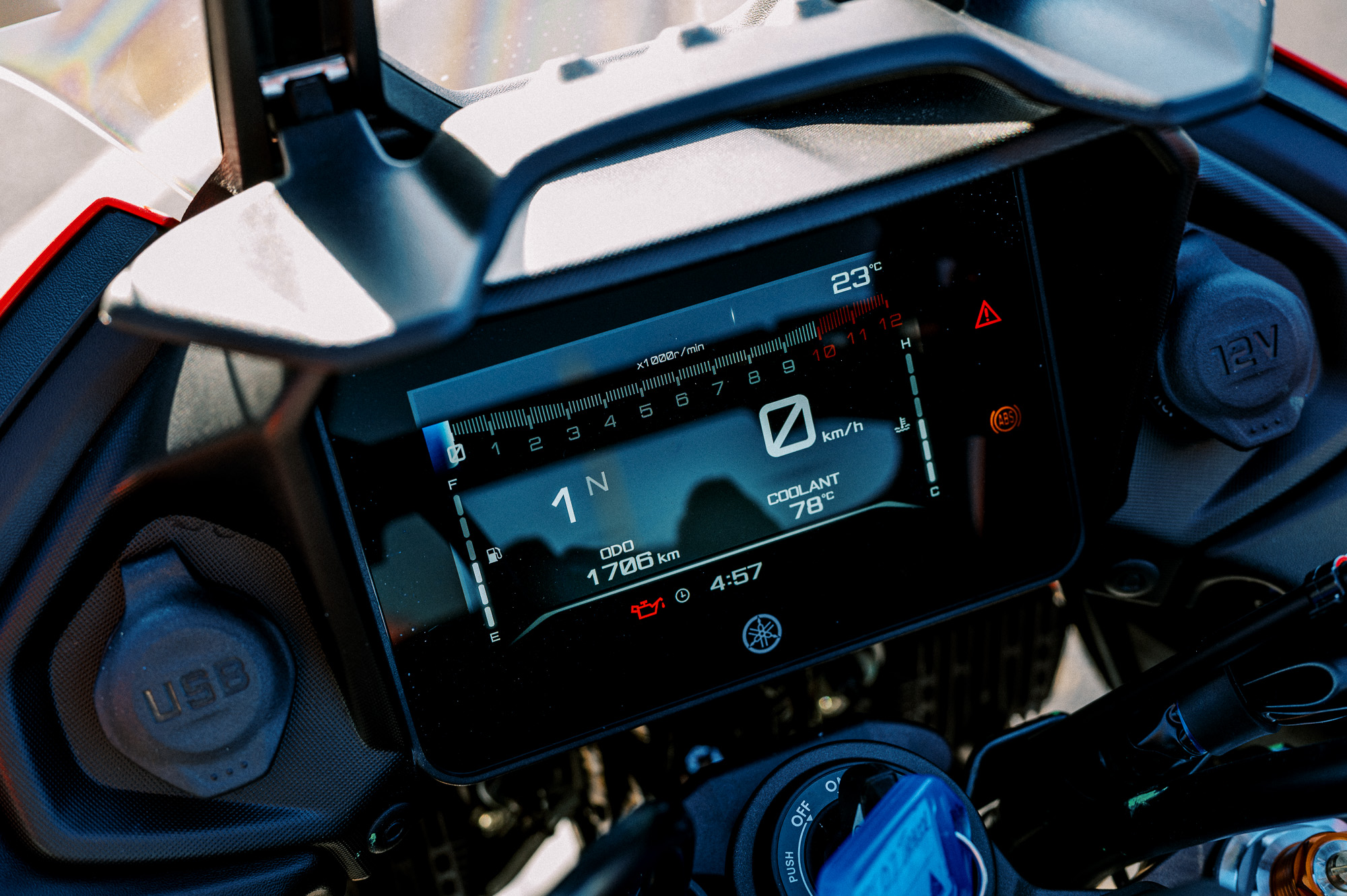 a detail shot of the 2023 Yamaha Tracer 7 Motorcycle