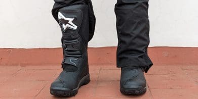 Rider wearing Alpinestars Corozal Adventure Drystar boots.