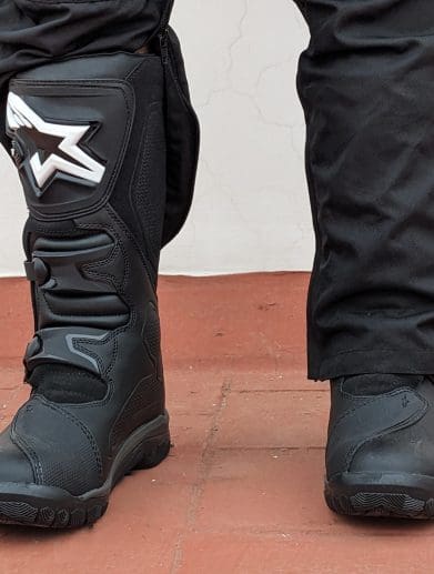 Rider wearing Alpinestars Corozal Adventure Drystar boots.