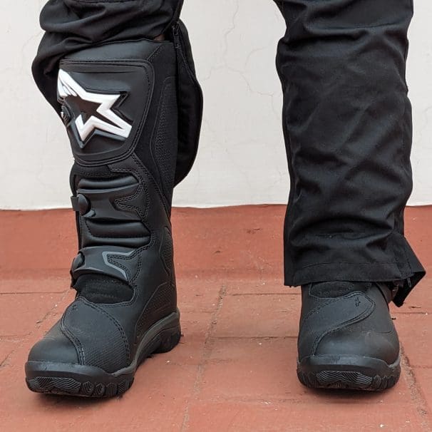 Rider wearing Alpinestars Corozal Adventure Drystar boots.