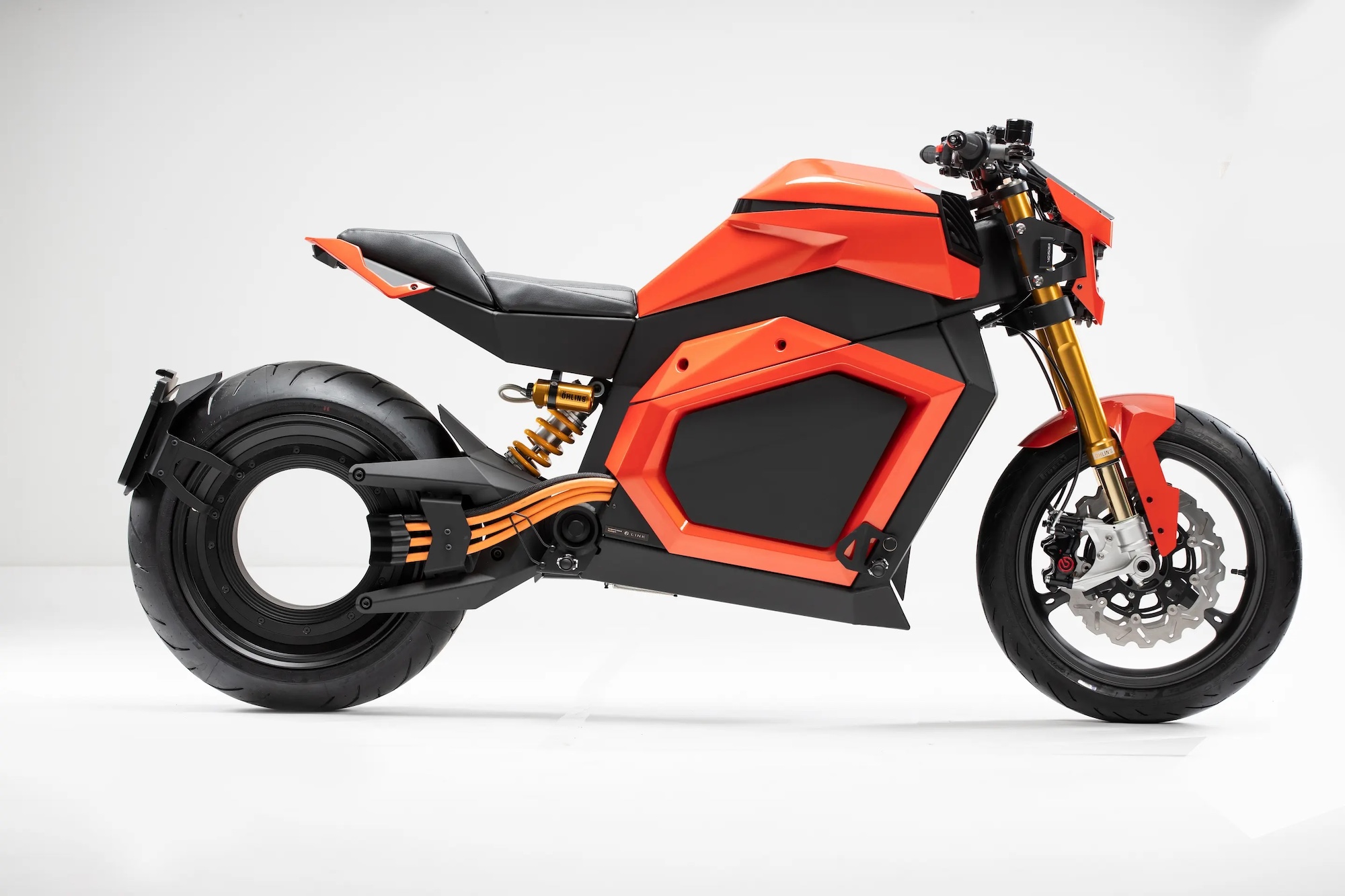 A view of an electric motorcycle from Verge Motorcycles.