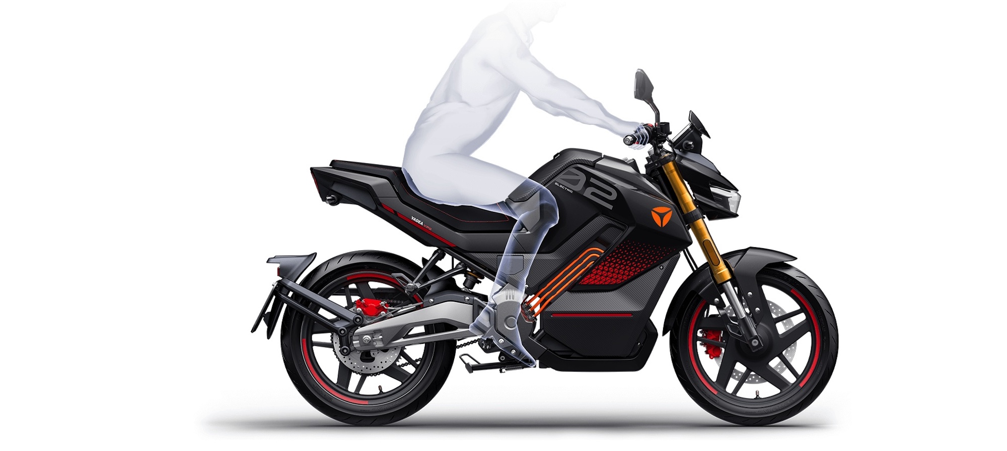 A view of an electric motorcycle from Yadea.