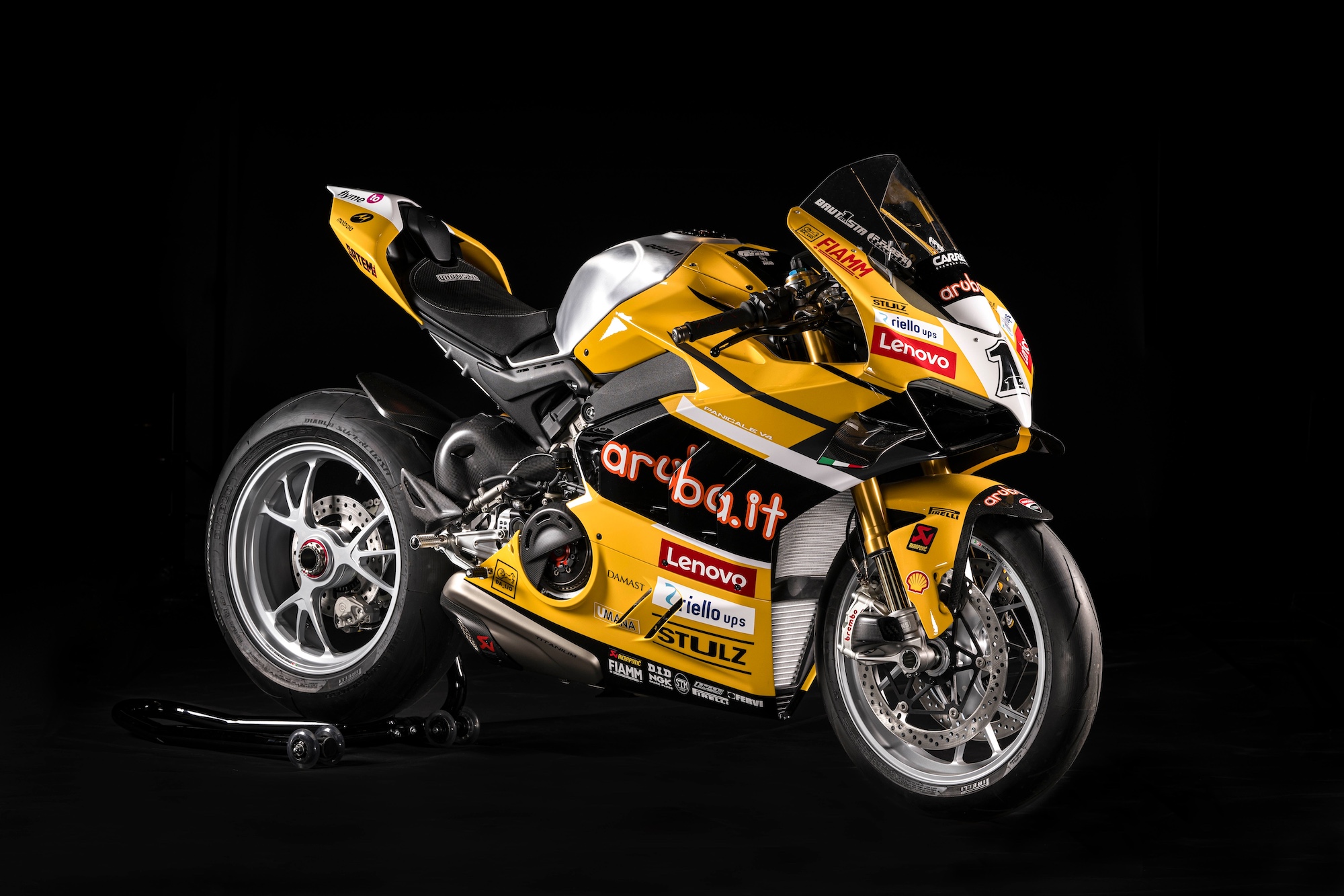 A view of Ducati's Panigale V4 Bautista 2023 World Champion Replica motorcycle.