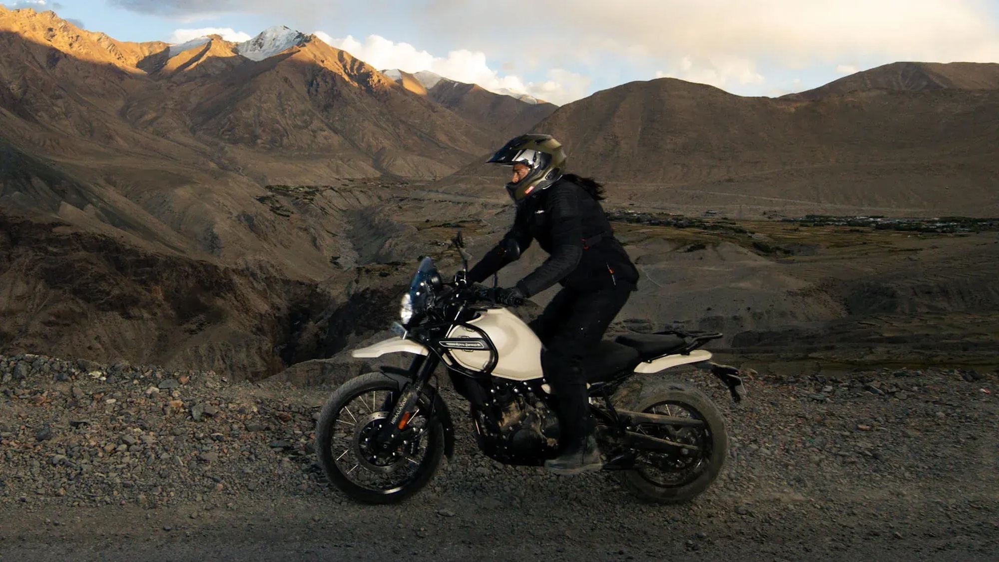 A rider on an adventure motorcycle.