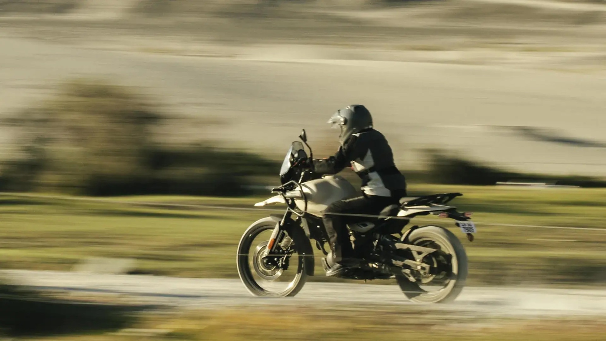 A rider on an adventure motorcycle.