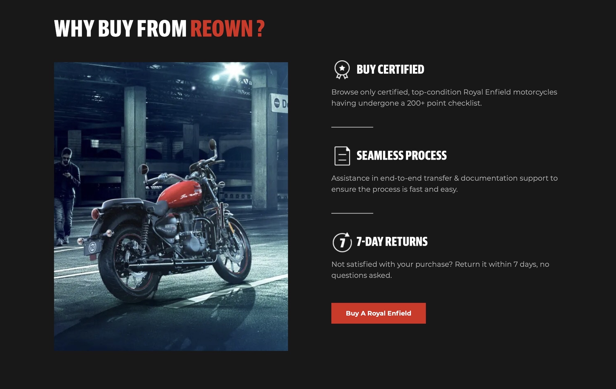 The front page of Royal Enfield's website "Reown."