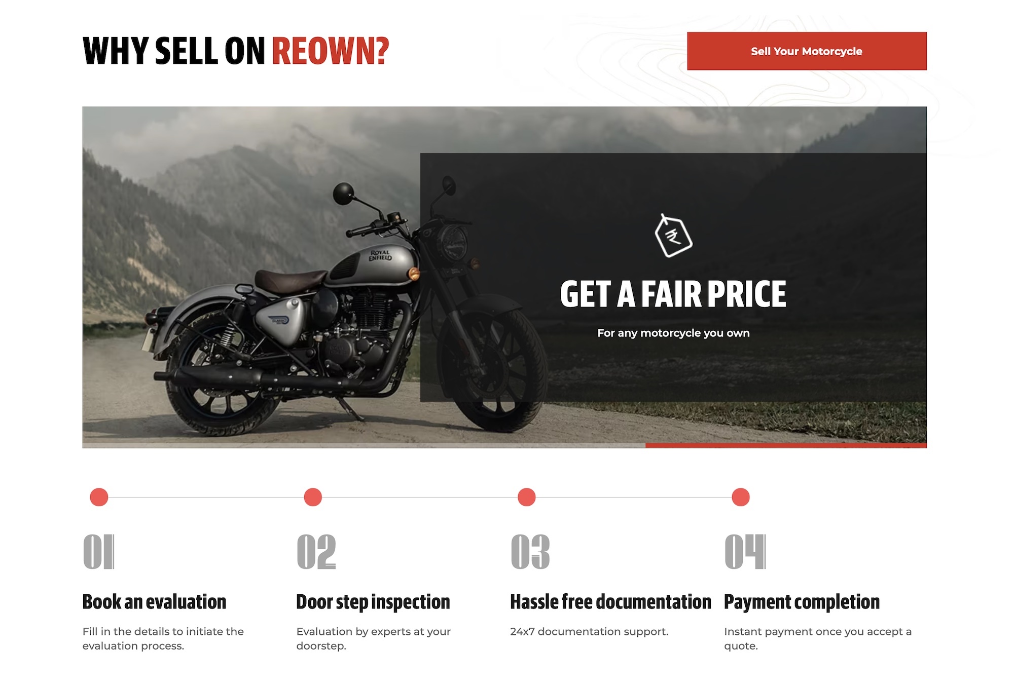 The front page of Royal Enfield's website "Reown."