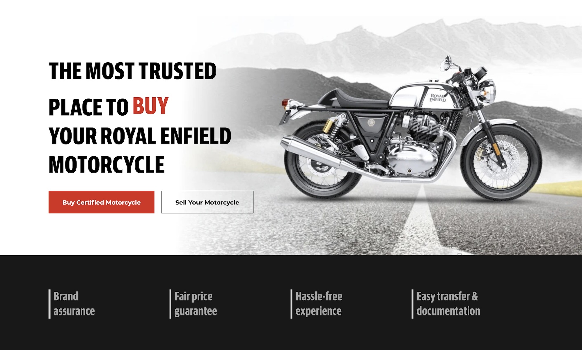 The front page of Royal Enfield's website Reown.