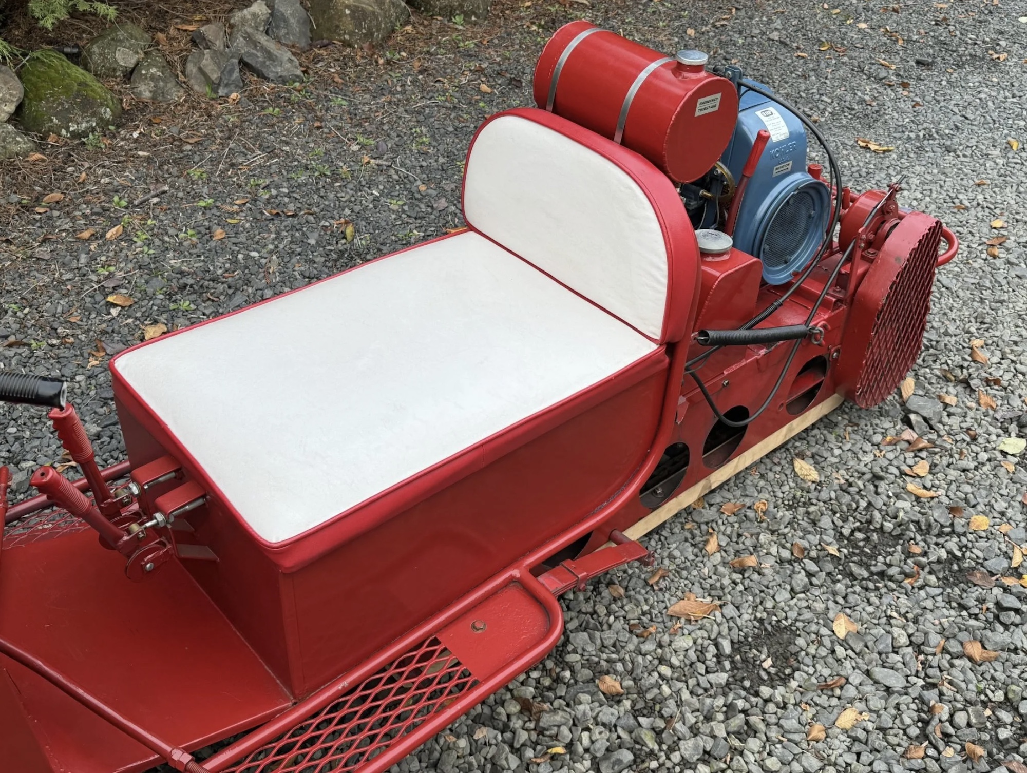 A 1964 Polaris Sno-Traveler Pacer K80D snowmobile refurbished to look like Santa's sleigh. Media provided by BringATrailer.