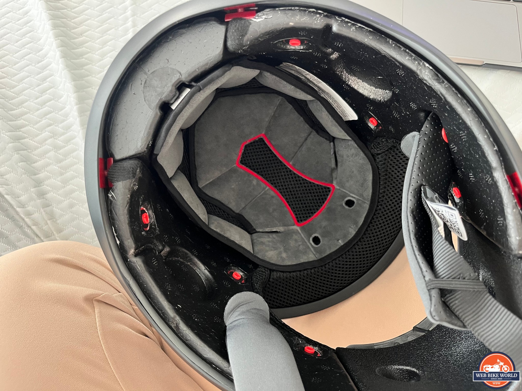 Interior liner removed from the AGV K6 S helmet