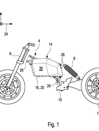 A side view of a motorcycle without bodywork.