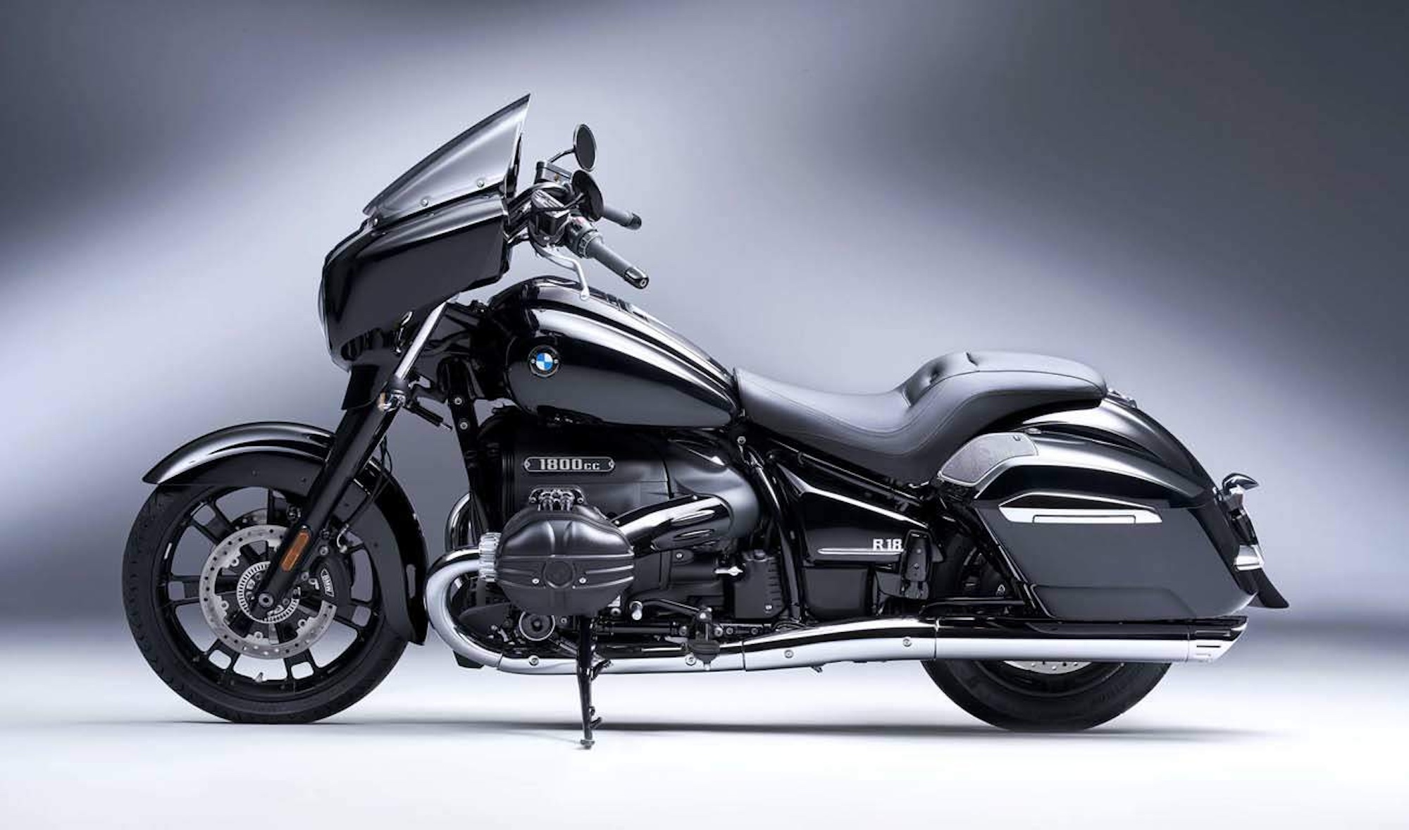 A side view of a BMW motorcycle.