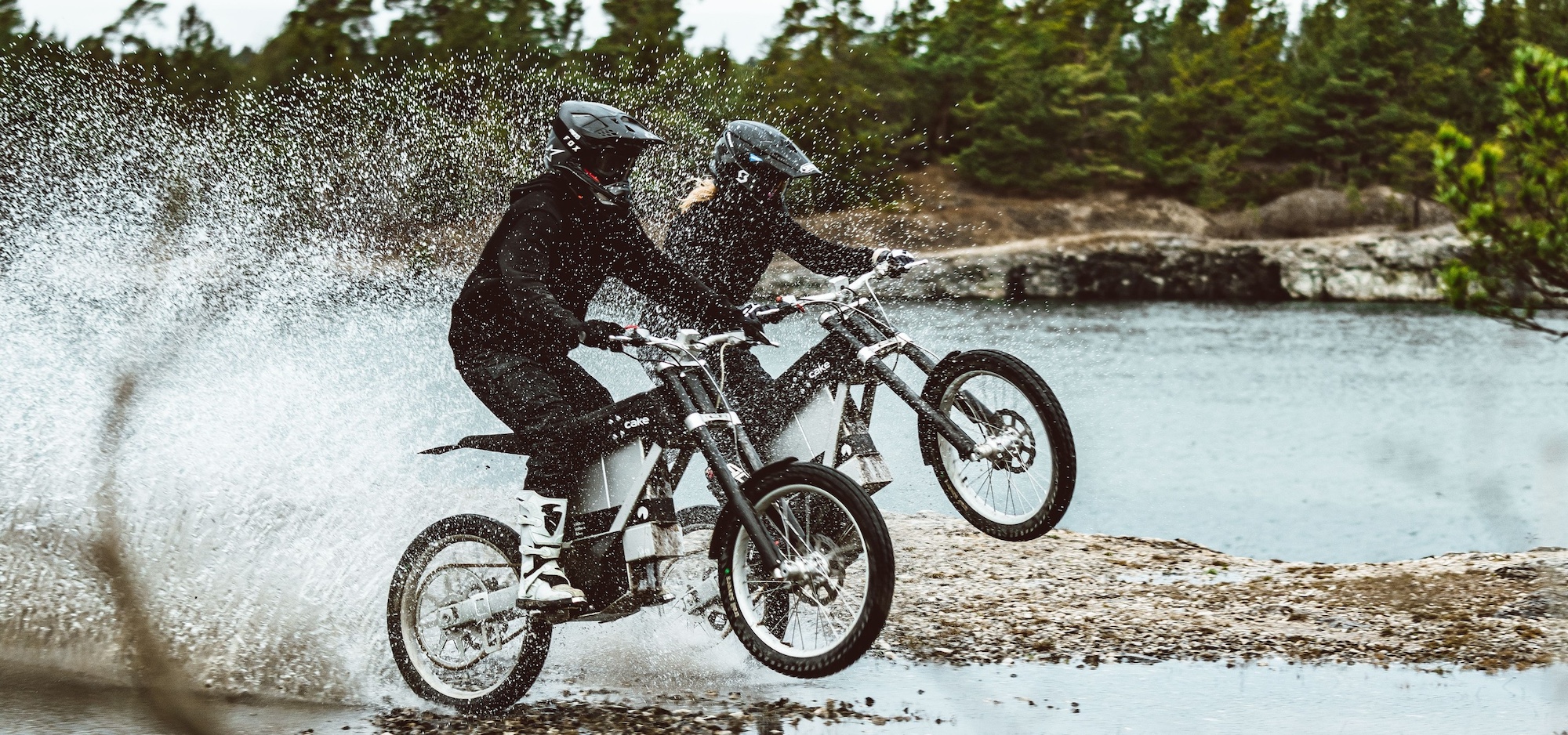 Motorcyclists riding outside.