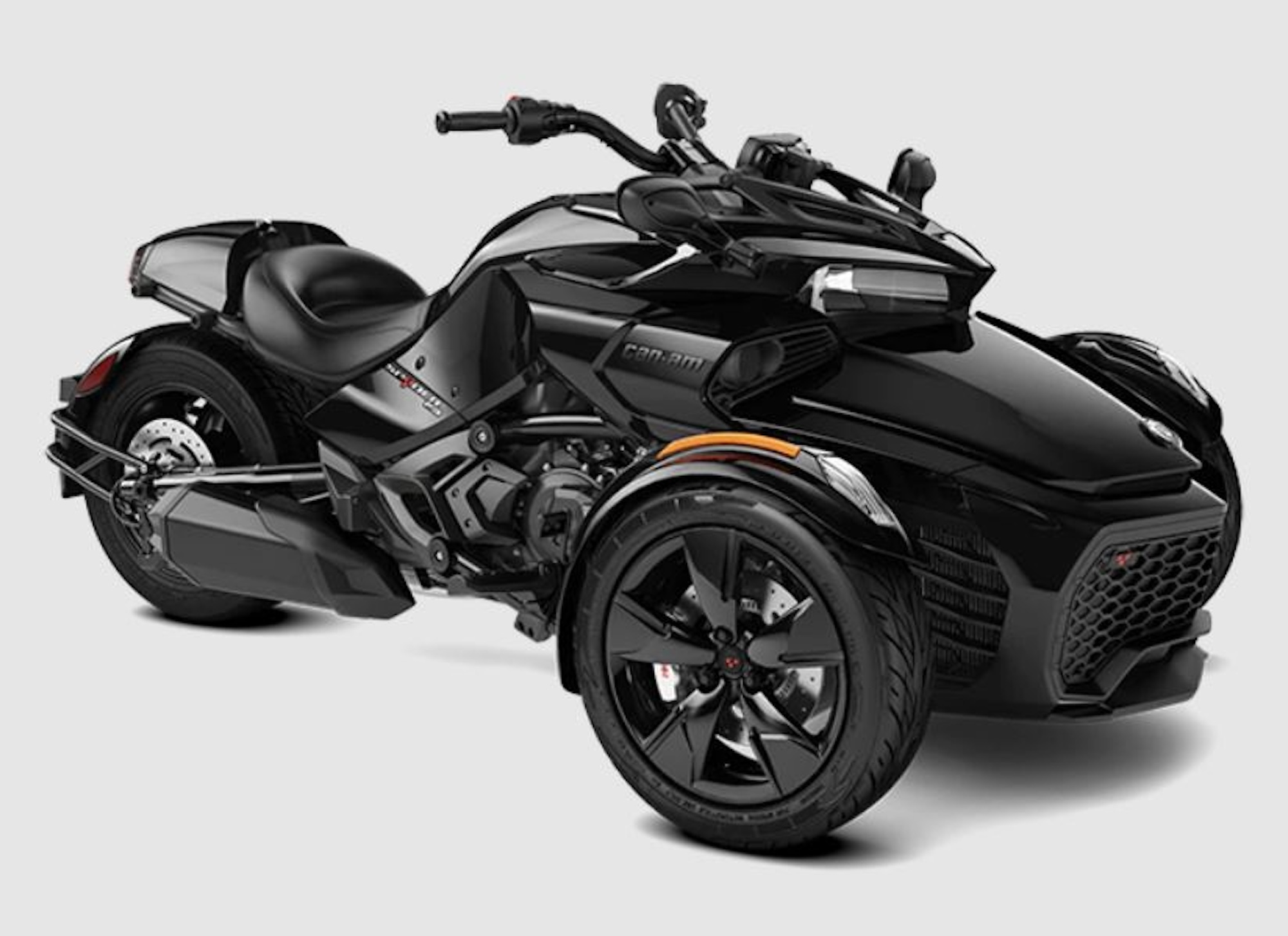 A three-wheeled motorcycle.