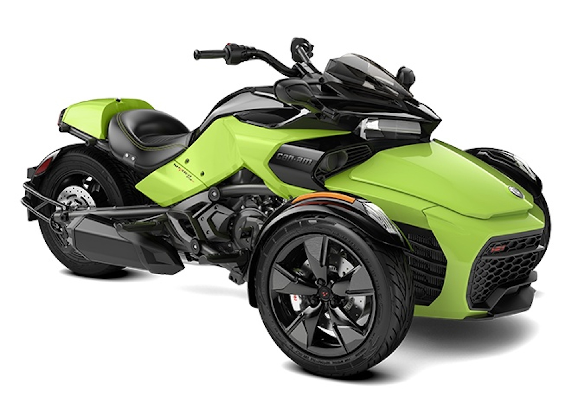 A three-wheeled motorcycle.