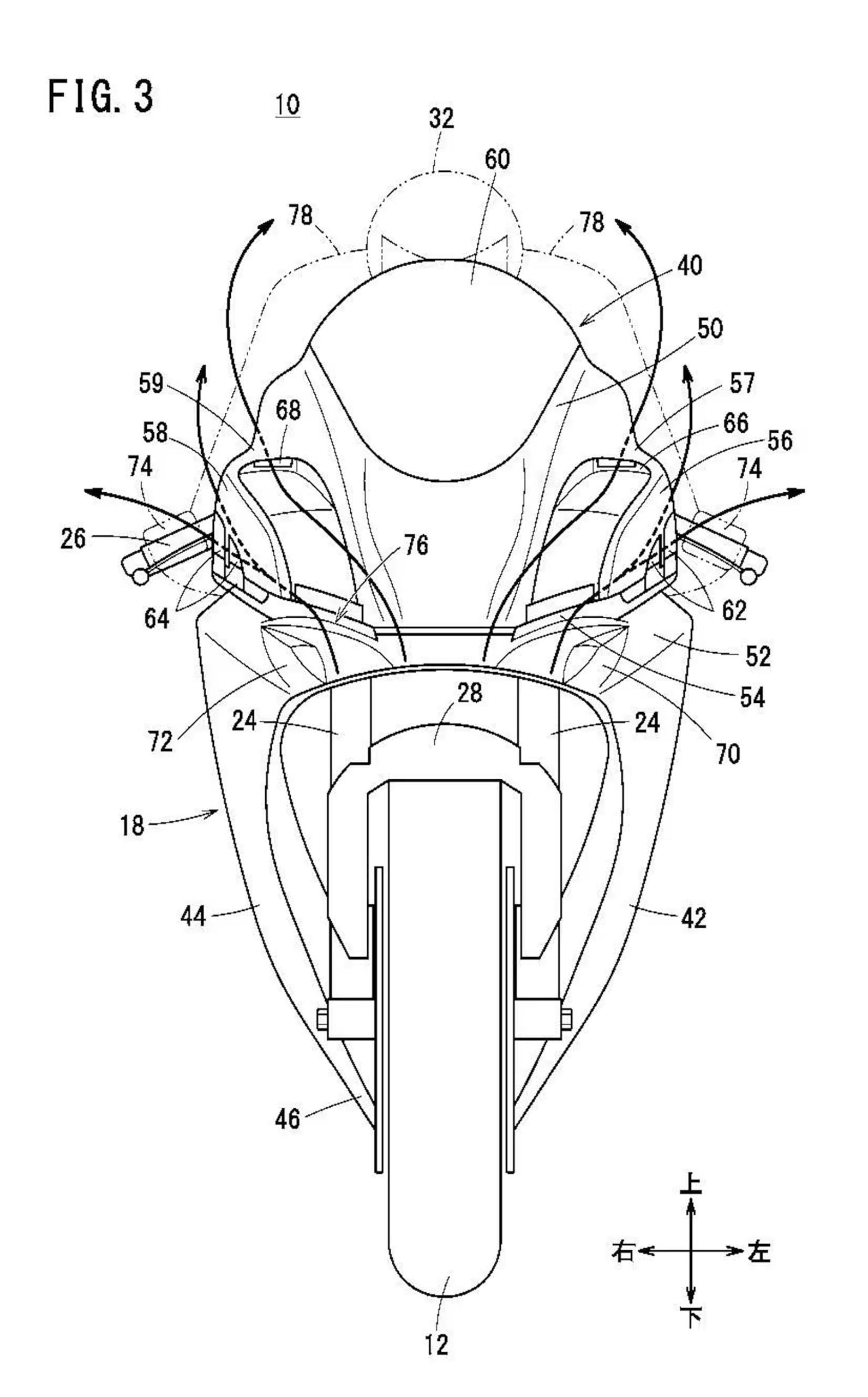 A front view of a motorcycle.