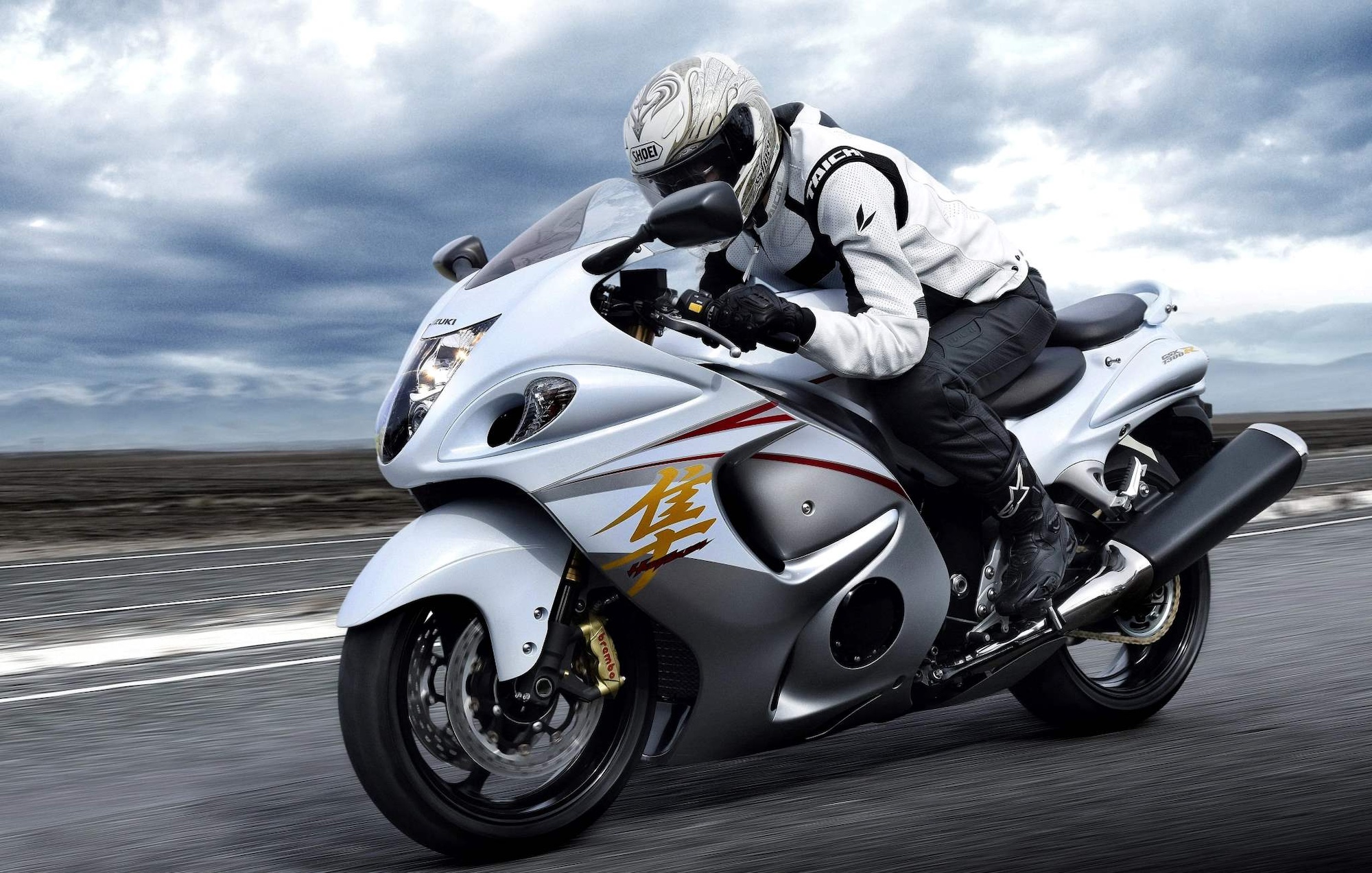 A motorcyclist on the road.