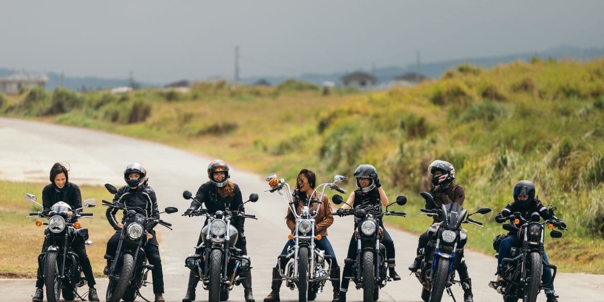 A lineup of motorcycle riders.