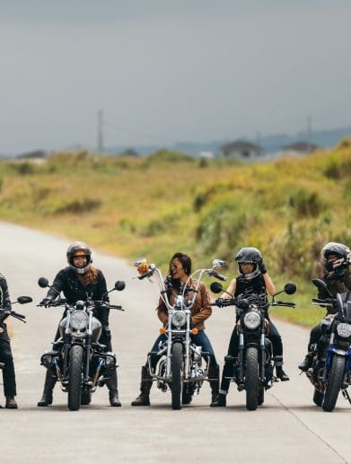 A lineup of motorcycle riders.