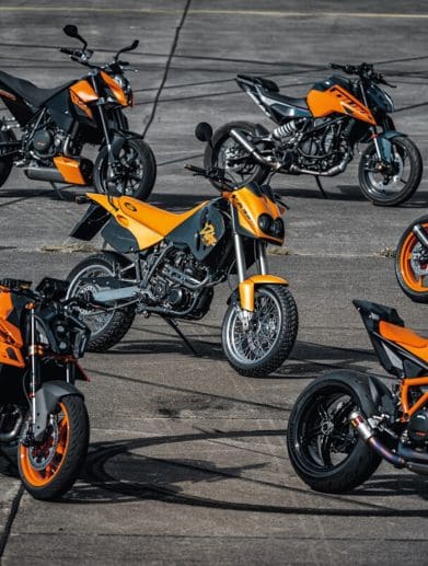 A group of KTM motorcycles.