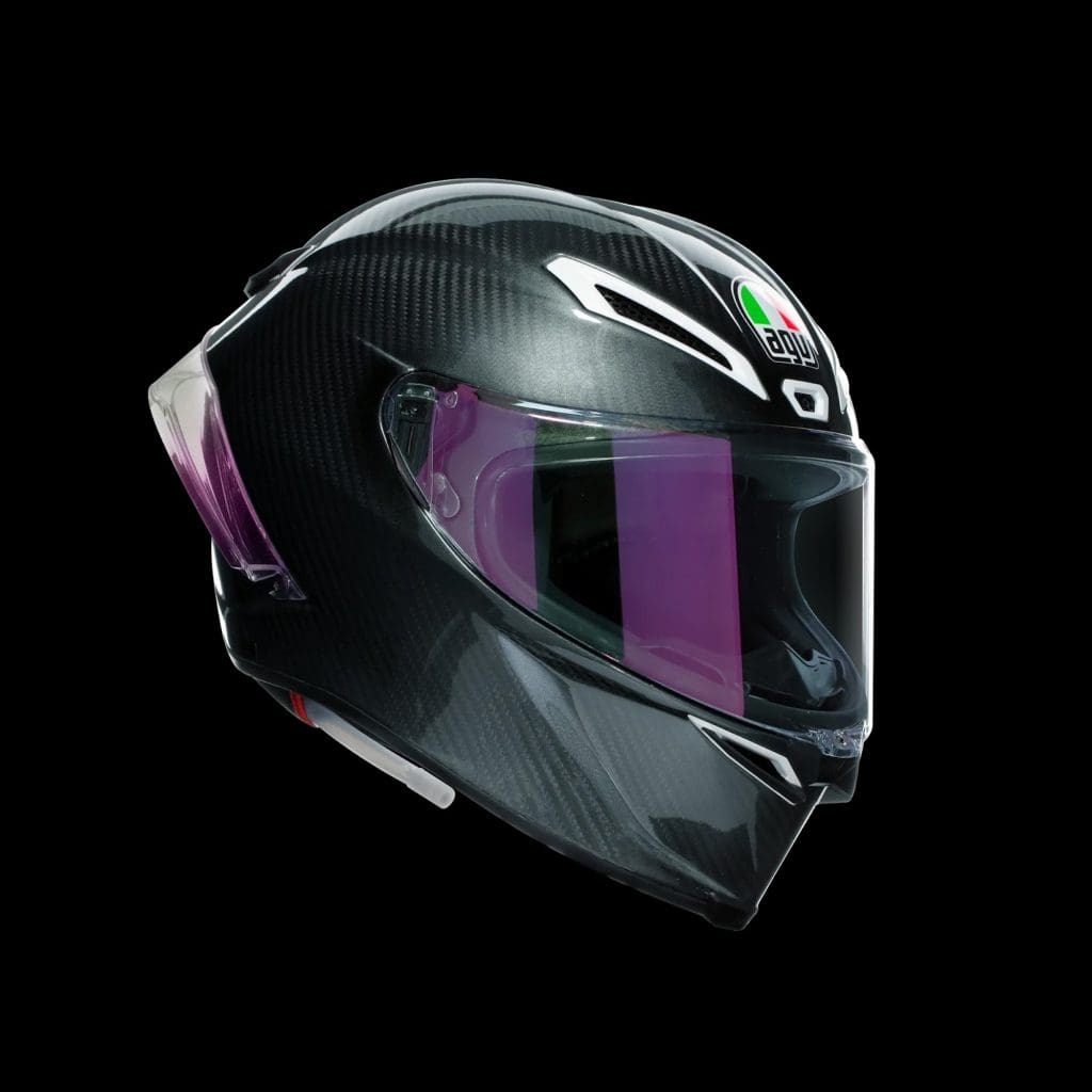 A right quarter view of a motorcycle helmet.