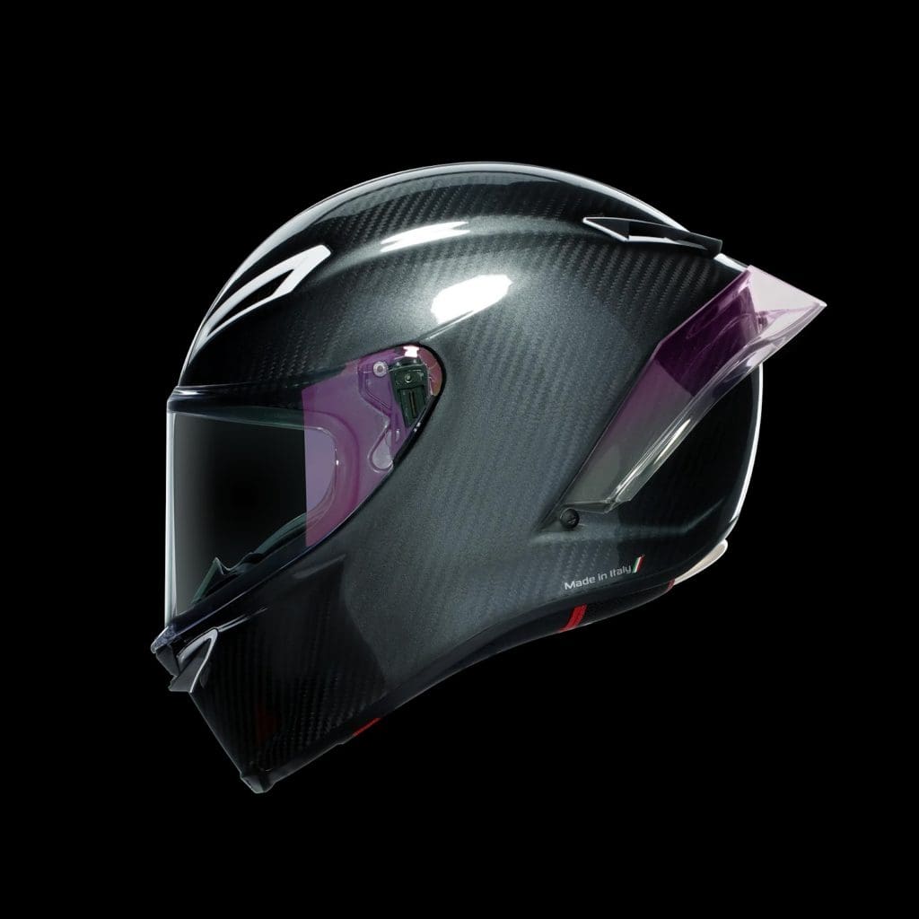 A righthand view of a motorcycle helmet.