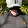 Close up front view of the Defender Motorcycle Hoodie hood