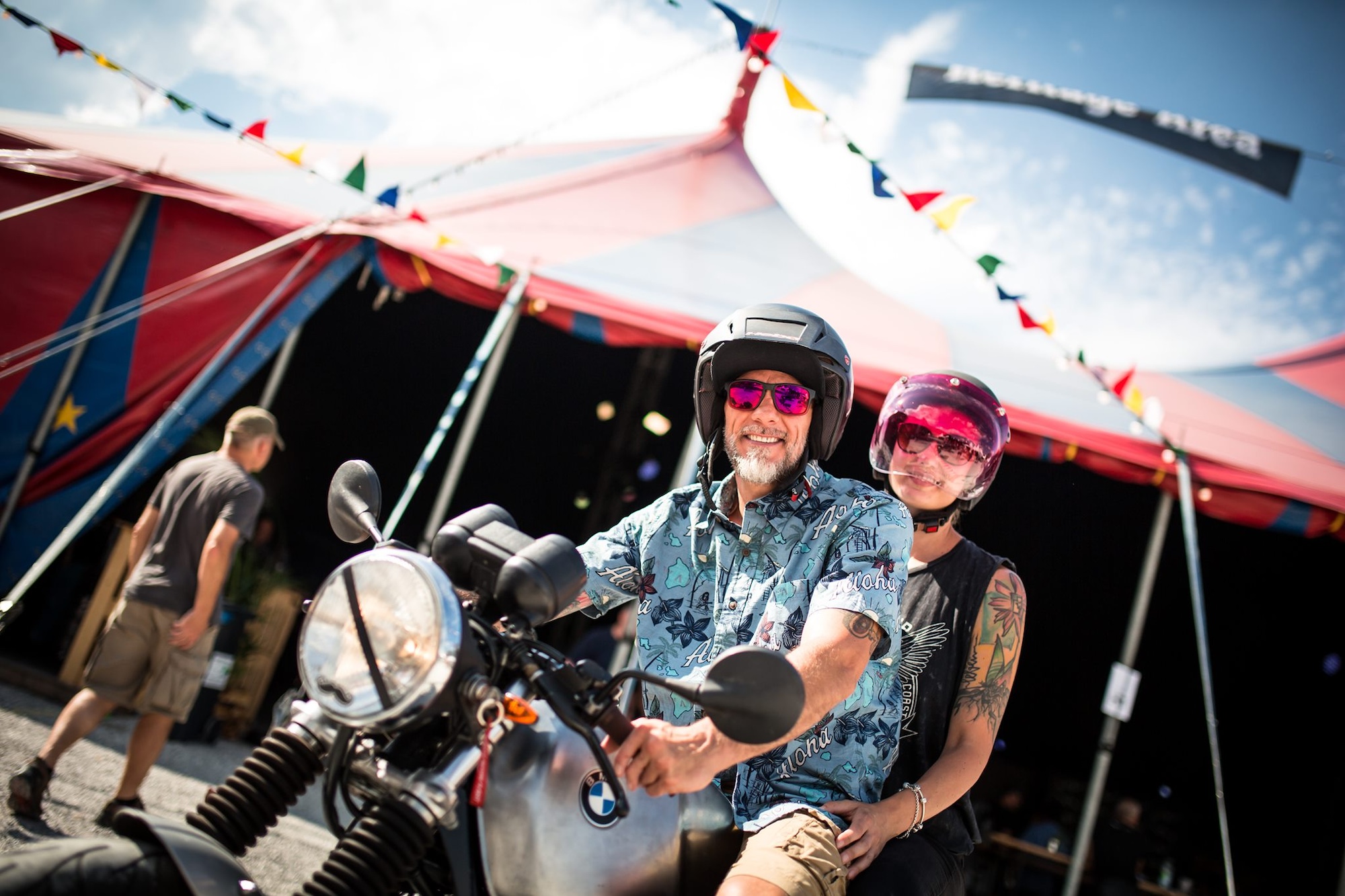 Two riders on a motorcycle.